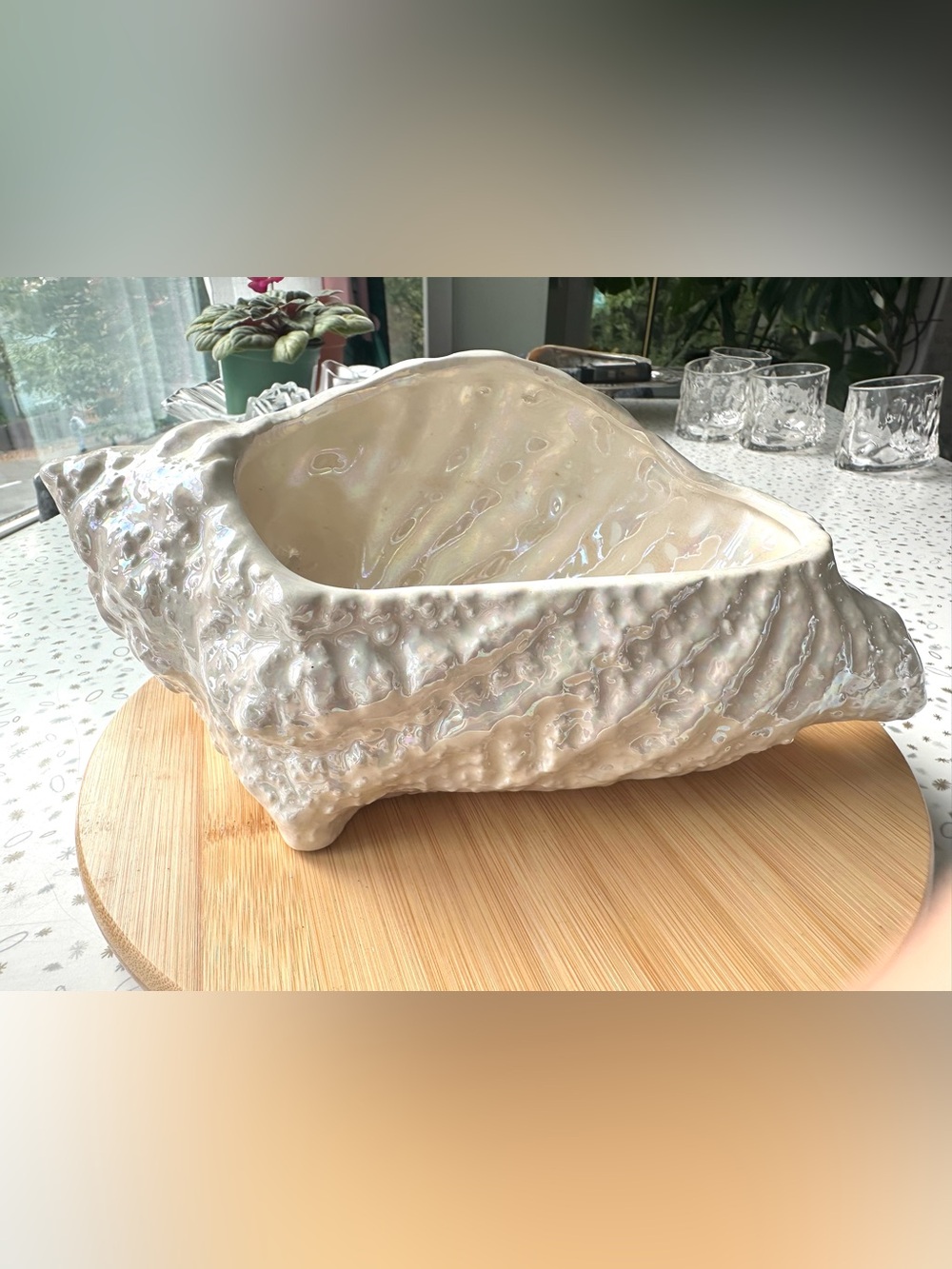 Iridescent Ceramic Shell Decorative Bowl or planter